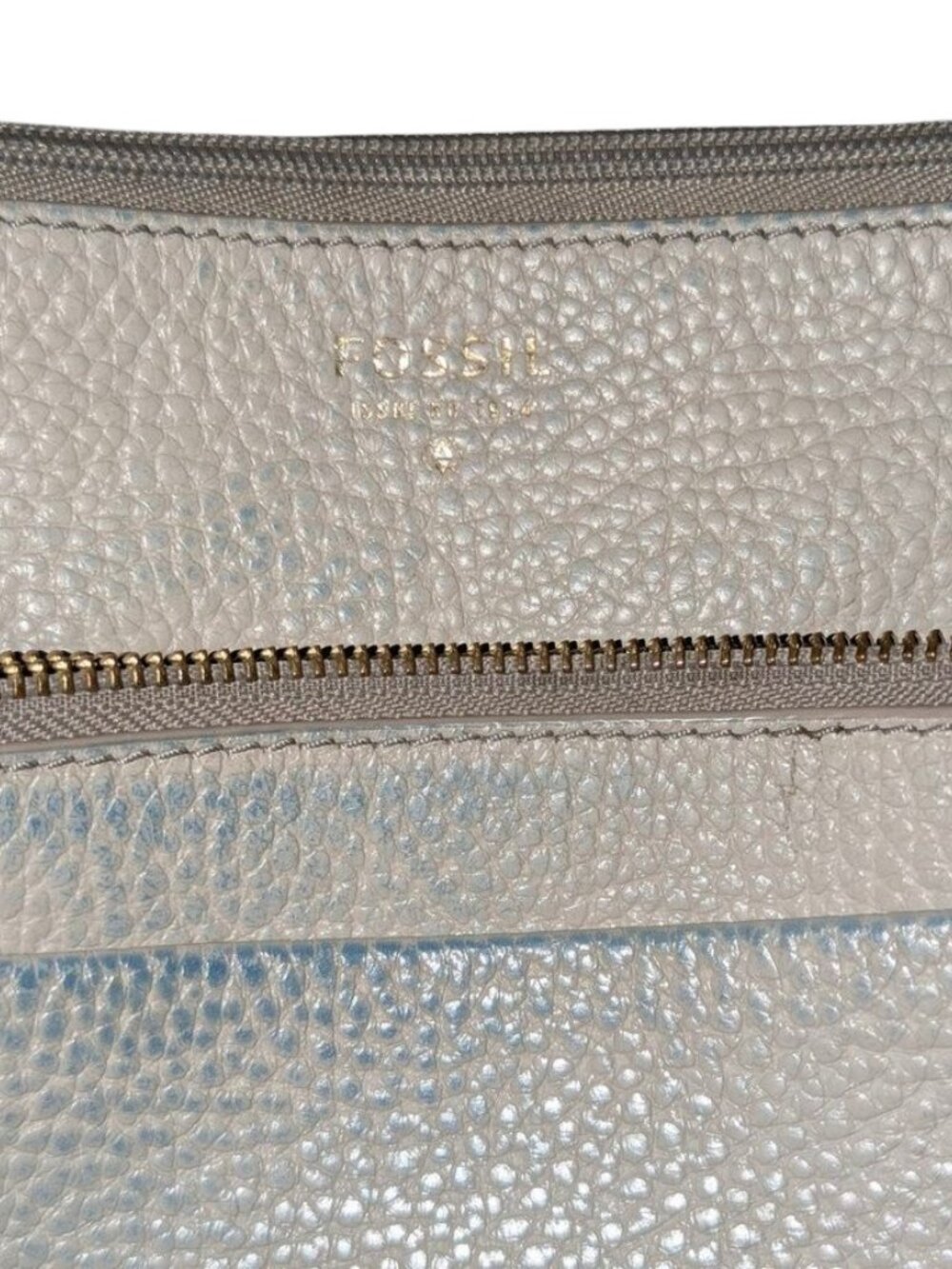 *3 FOR $9* Fossil Leather Crossbody Neutral Handbag Purse Bag Pockets Taupe Grey - Picture 4 of 6